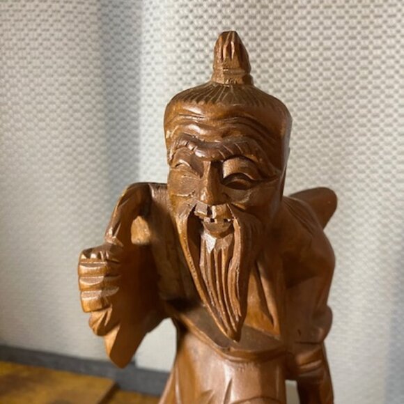 Vintage 1970 Wooden Carved Fisherman 10" Handmade in Hawaii - Picture 9 of 9